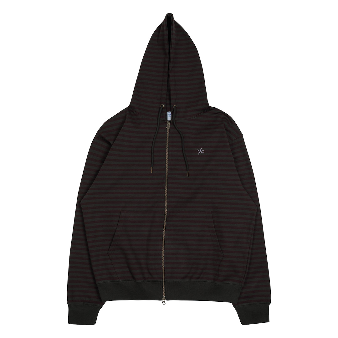 TCM stripe hooded zip-up (charcoal/burgundy)
