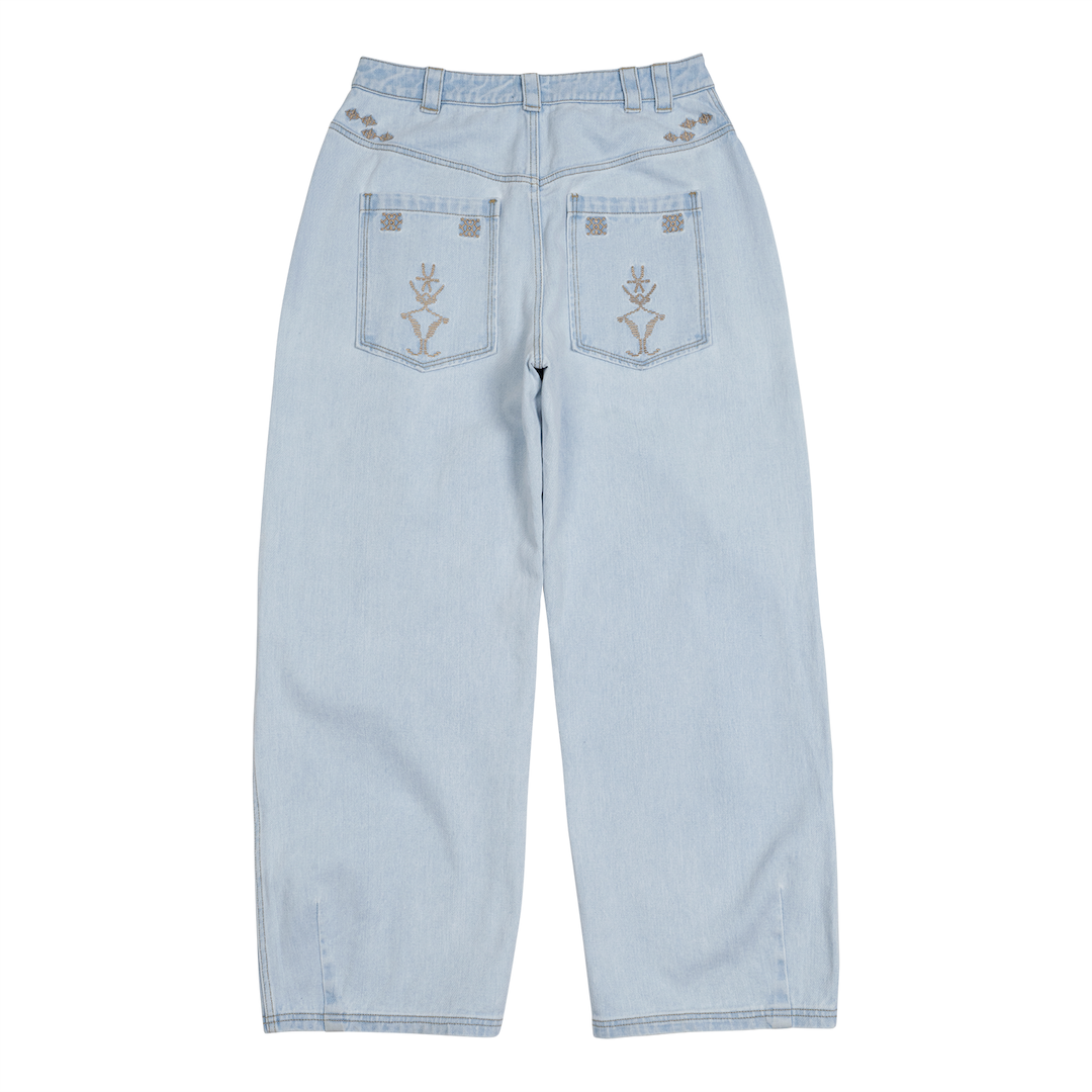 TCM light blue ethnic denim pants minimalist de...