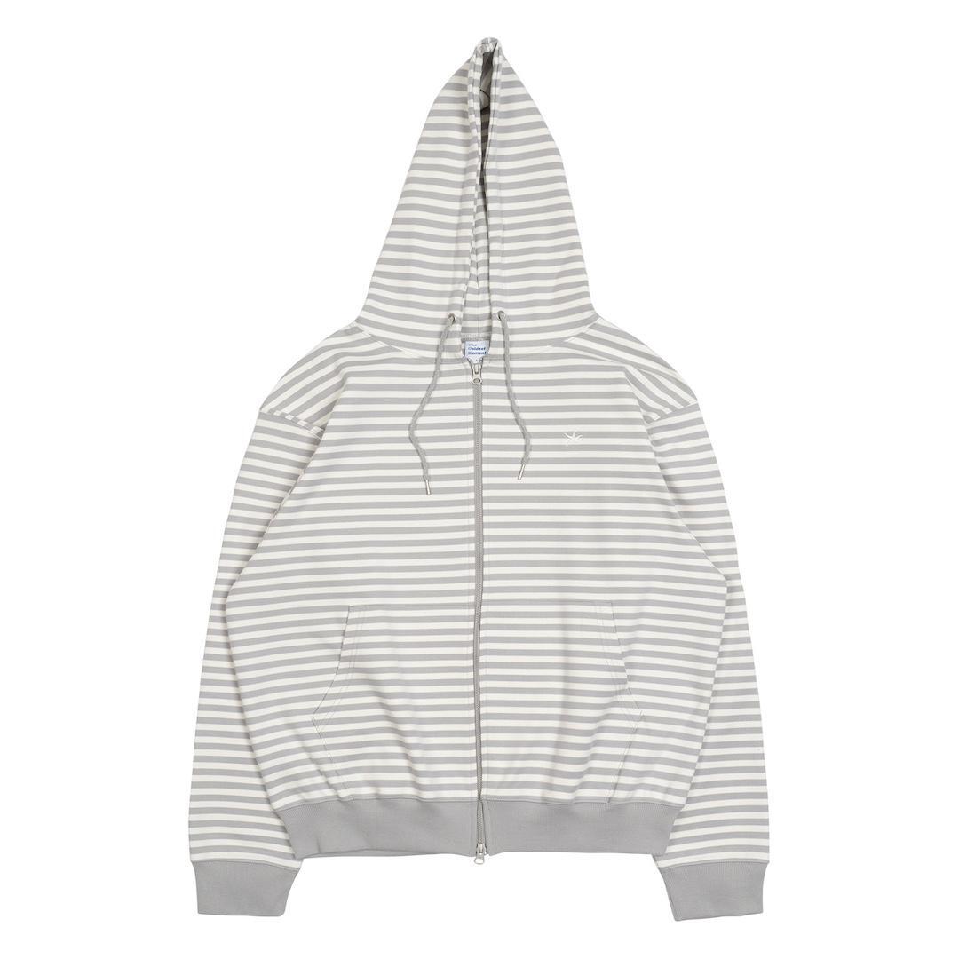 TCM stripe hooded zip-up grey white ivory minim...