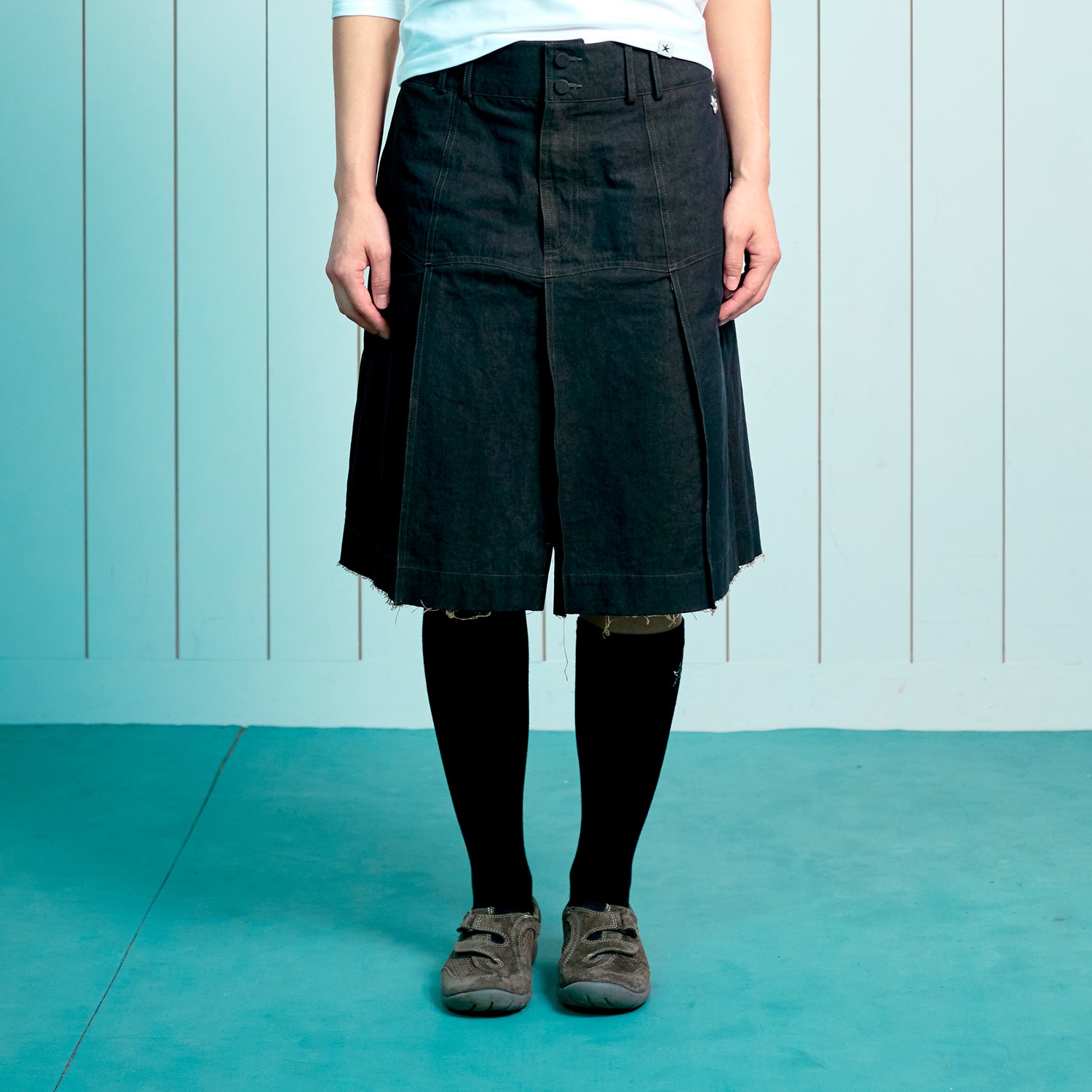 (w) TCM vintage denim pleated skirt (vintage brown)