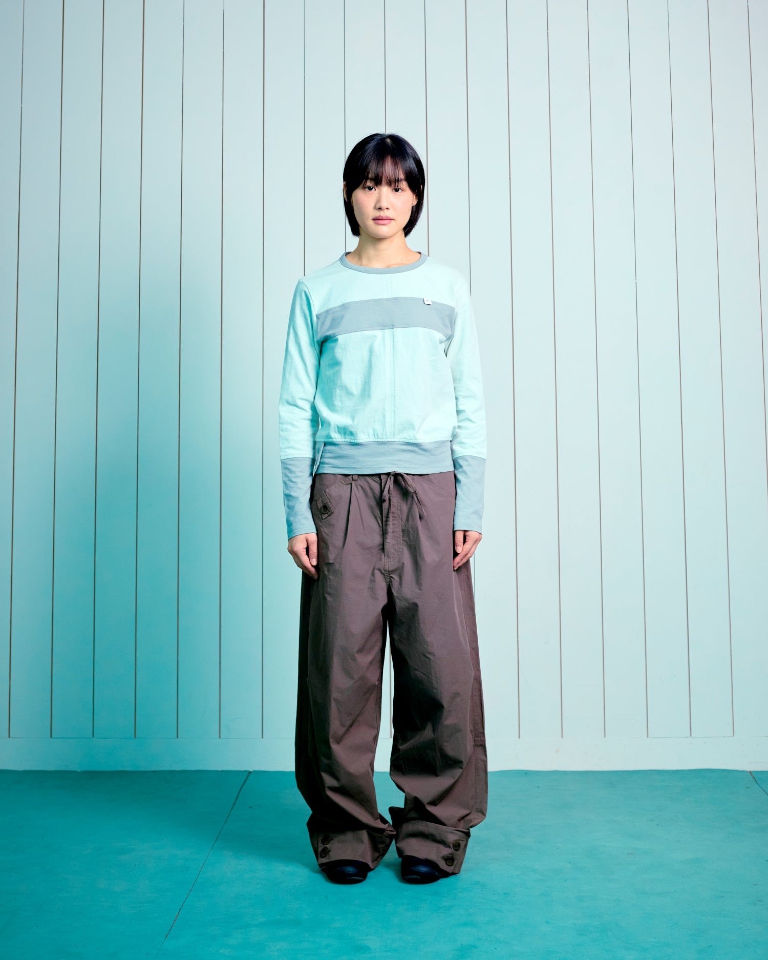 (w) TCM color block line long sleeve (pistachio)