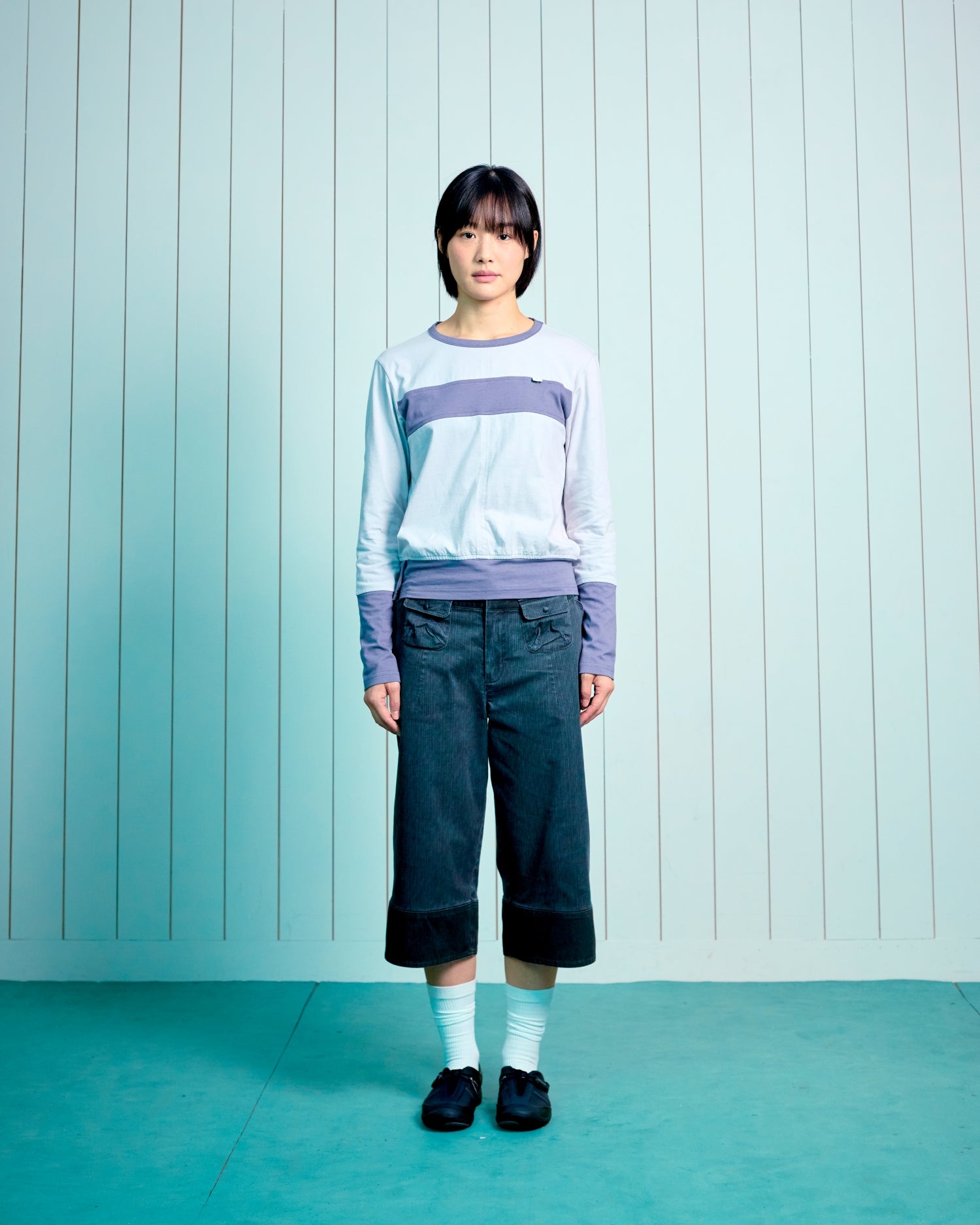 (w) TCM color block line long sleeve (purple)