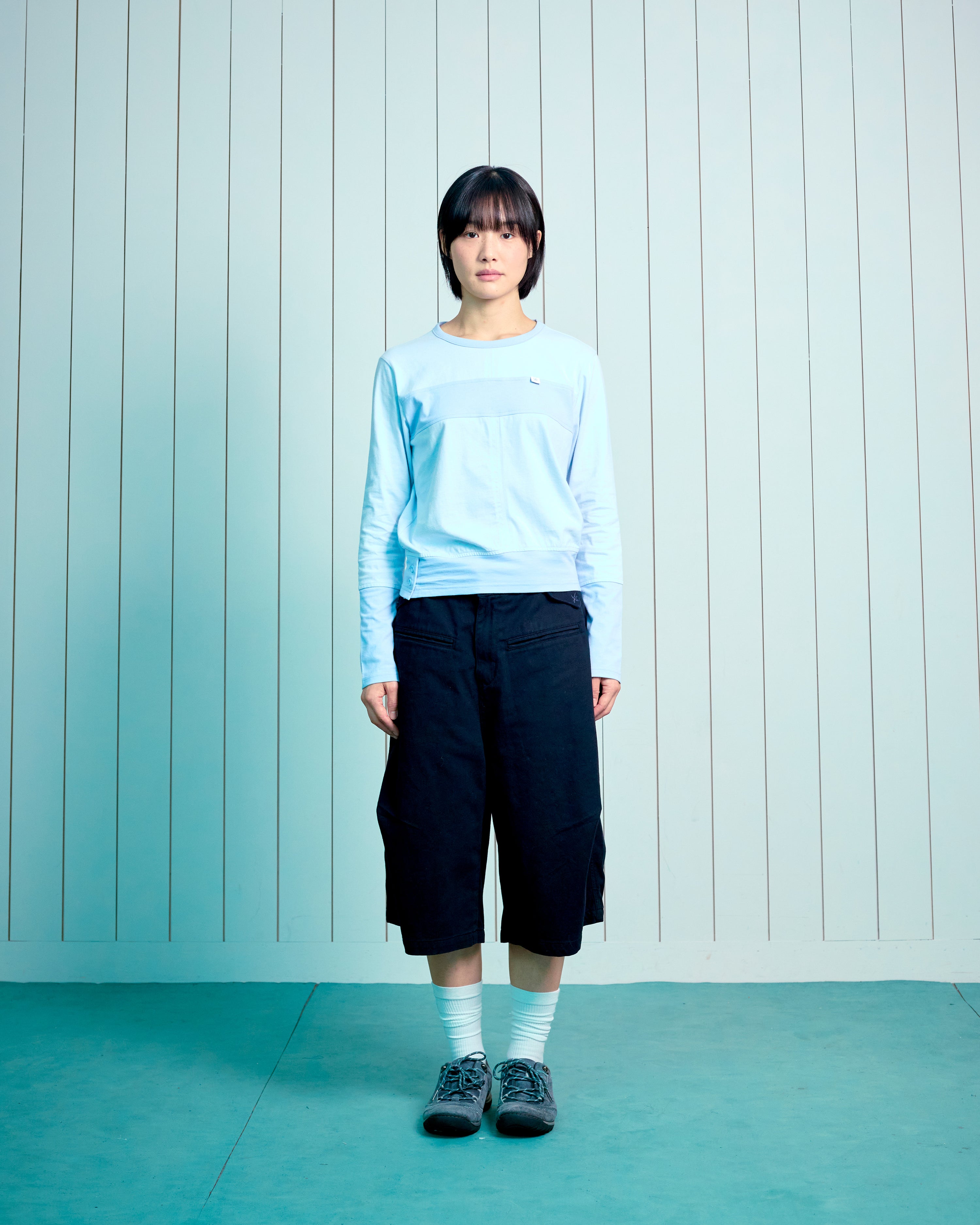 (w) TCM color block line long sleeve (sky blue)