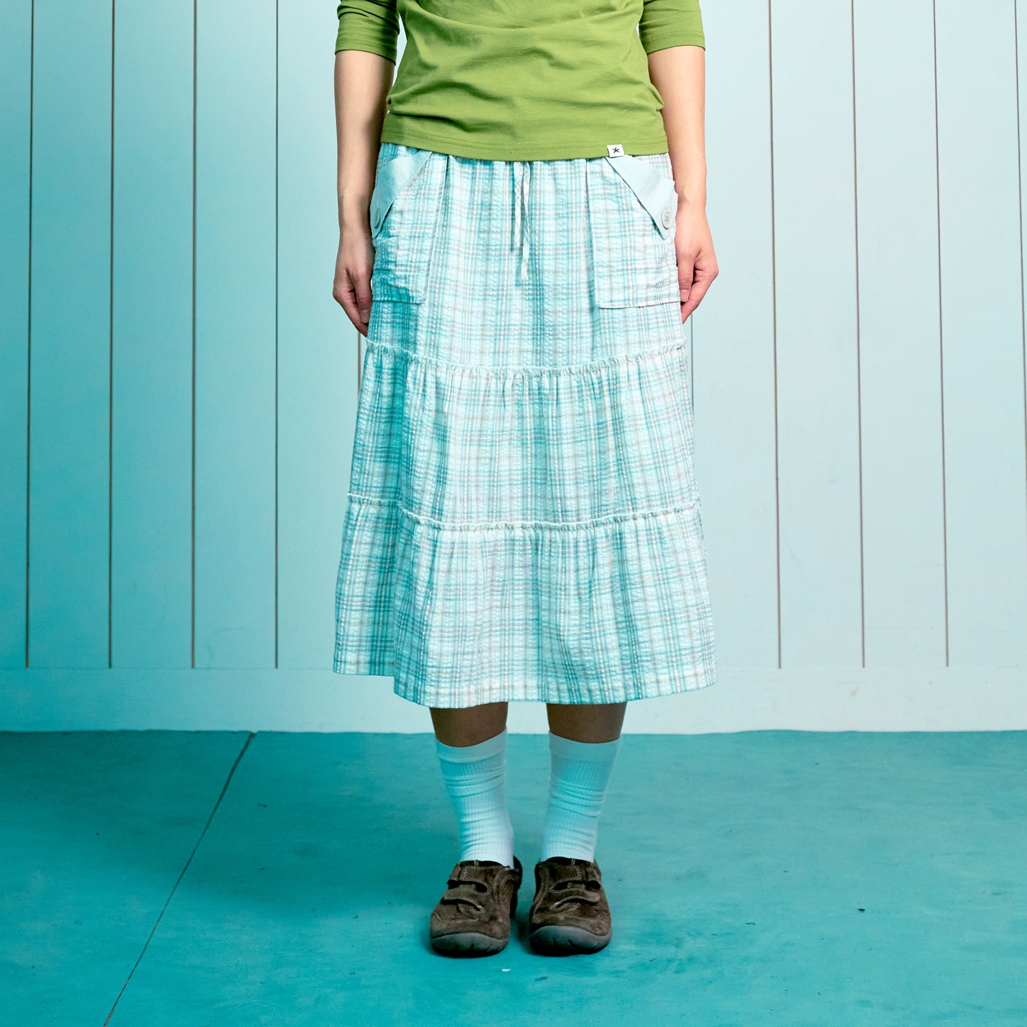 (w) TCM frill pocket check skirt (green)