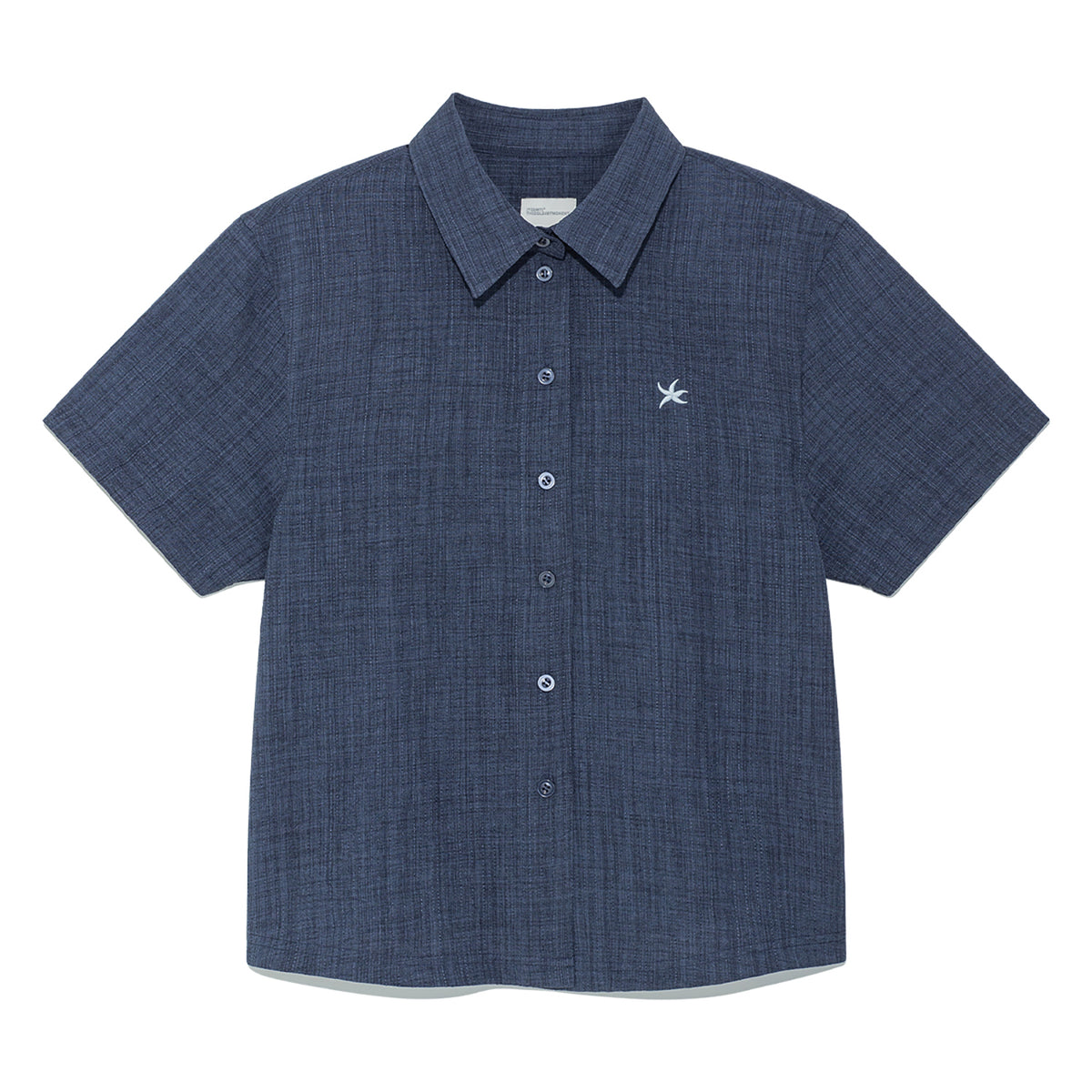(w) TCM mini logo textured half shirt (navy)